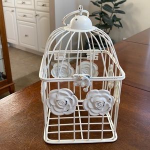 Metal Distressed Hanging White Bird Cage- Very Nice Hanging 11.5” x5.5